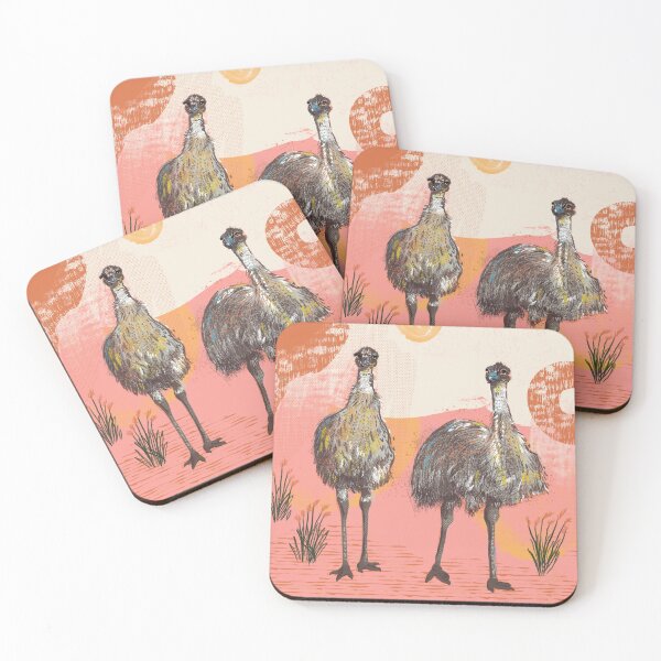 Item preview, Emus against a warm abstract background designed and sold by bee-denham-art.