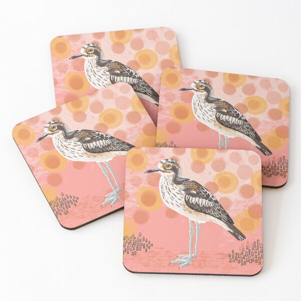 Item preview, Bush stone curlew against a warm abstract background designed and sold by bee-denham-art.