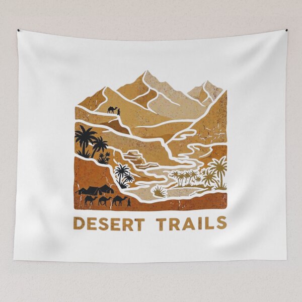 Item preview, Desert Trails Vintage Adventure Mountain and Oasis Landscape Vector Graphic designed and sold by GabeMountainArt.