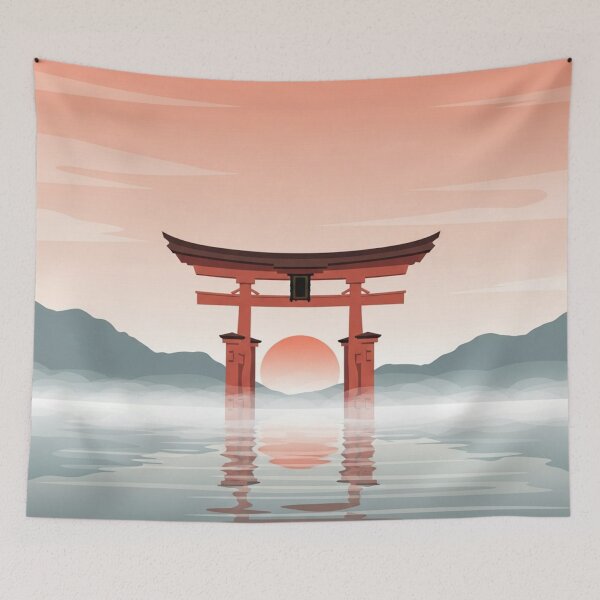 Item preview, Tranquil Japanese Torii Gate Sunset Landscape designed and sold by TheDenimArt.