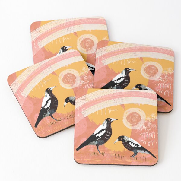 Item preview, Two Australian magpies against an abstract background designed and sold by bee-denham-art.