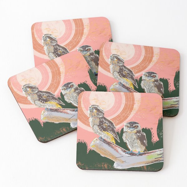 Item preview, Tawny frogmouths against an abstract background designed and sold by bee-denham-art.