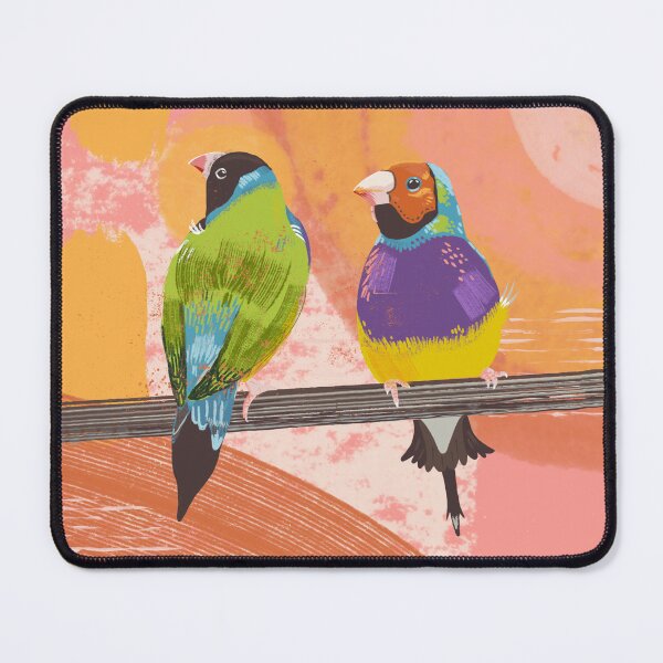 Item preview, Two Gouldian Finches with abstract background in warm colours designed and sold by bee-denham-art.