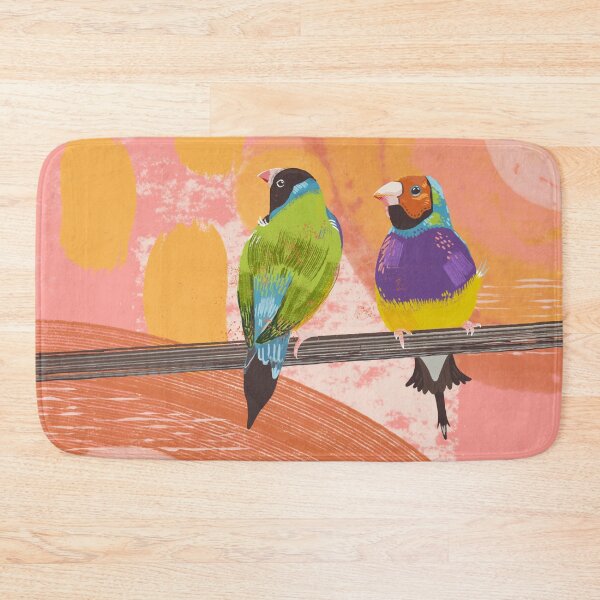 Item preview, Two Gouldian Finches with abstract background in warm colours designed and sold by bee-denham-art.