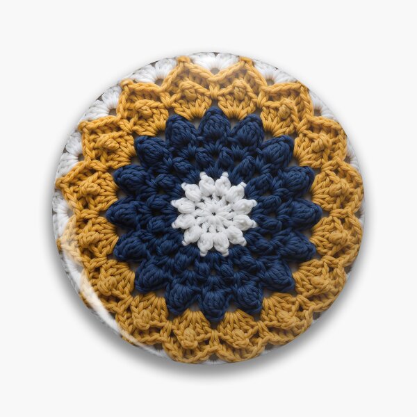 Item preview, Bavarian Mandala Crochet Navy Gold White Flower designed and sold by LuisWorks.
