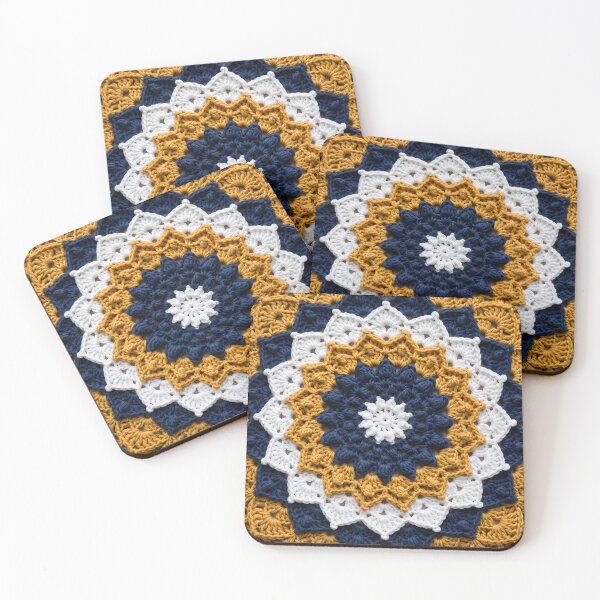 Item preview, Bavarian Mandala Crochet Navy Gold White Flower designed and sold by LuisWorks.