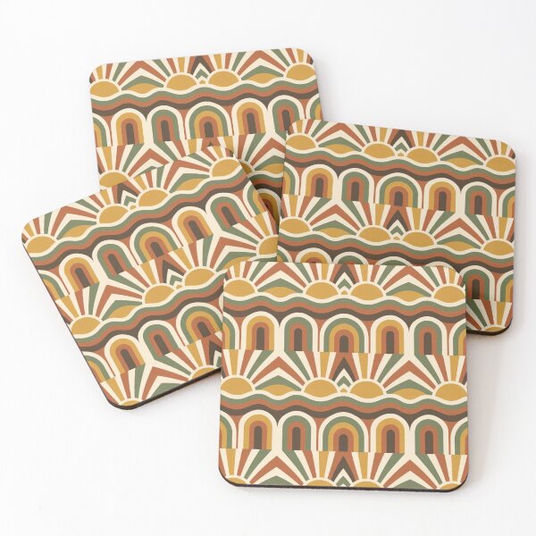 Item preview, Retro Seventies Autumn Sunburst with Wavy Stripes in Mustard and Rust designed and sold by StickyGuys.