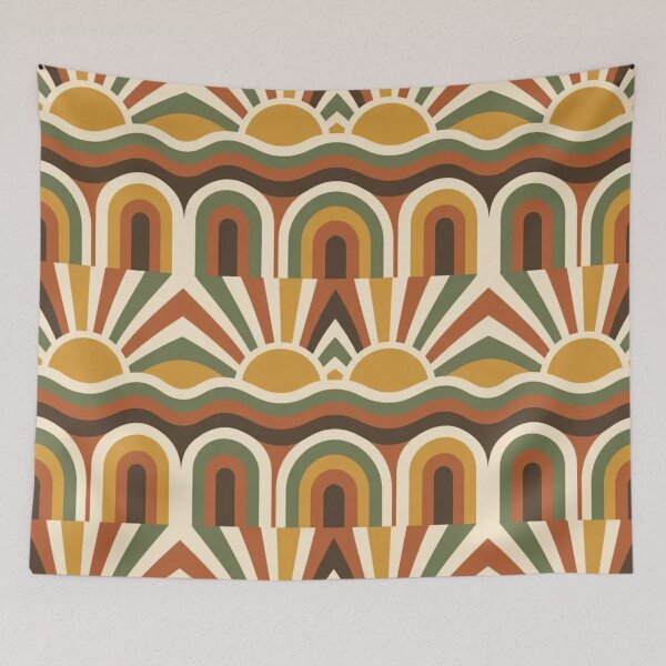 Item preview, Retro Seventies Autumn Sunburst with Wavy Stripes in Mustard and Rust designed and sold by StickyGuys.