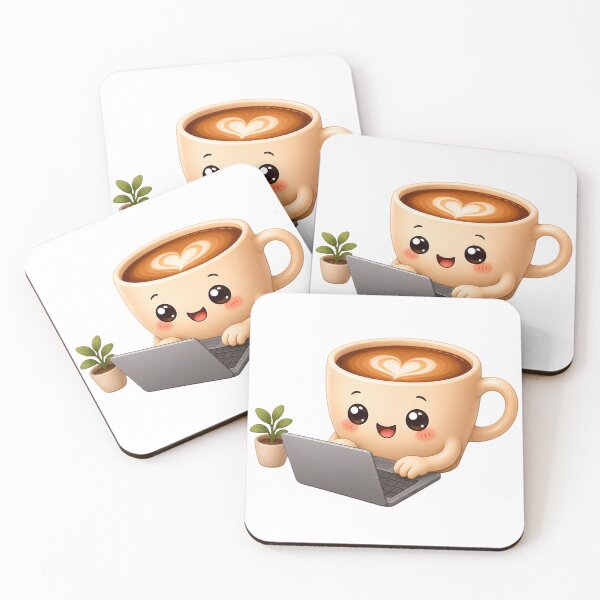 Item preview, Cute Coffee Cup Working on Laptop Kawaii Sticker designed and sold by NakottaFashion.