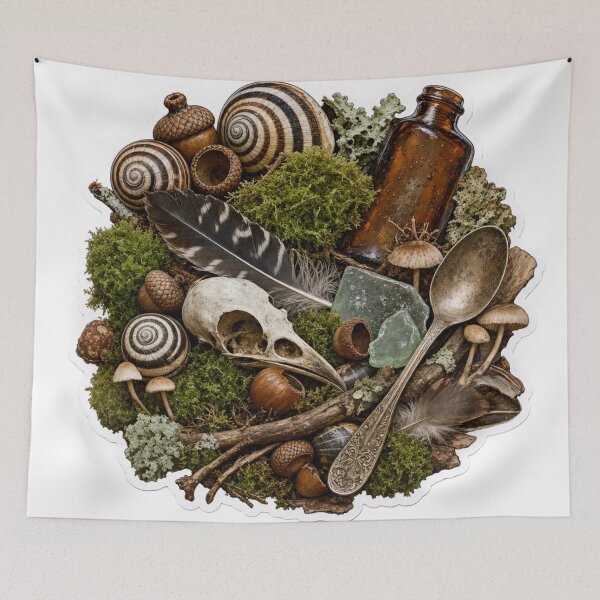 Item preview, Goblincore Forage Pile with Snails Acorns Moss and Found Treasures designed and sold by StickyGuys.