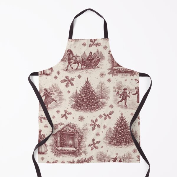 Item preview, Victorian Christmas Toile with Carol Singers Sleighs and Holly in Cranberry designed and sold by StickyGuys.
