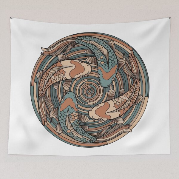 Item preview, Japanese Koi Fish Yin Yang Mandala designed and sold by Denim Art Studio.