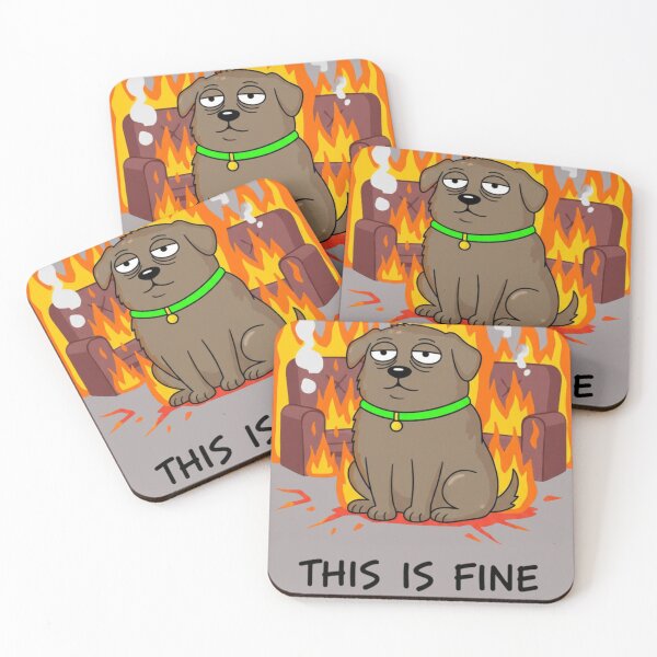 Item preview, This Is Fine Dog Meme Parody Burning Room Cartoon designed and sold by Golden_Pixel_Paper.