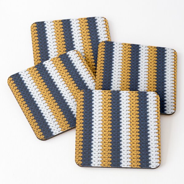 Item preview, Tunisian Crochet Vertical Stripes Navy Gold White designed and sold by LuisWorks.