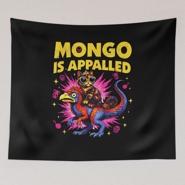 Item preview, Mongo está horrorizado. Meme gracioso de un gato montando un dinosaurio. designed and sold by Theaurore.