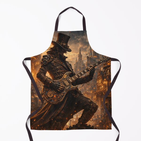 Item preview, Steampunk Guitarist in Clockwork City – Dark Rock Music Fantasy Print designed and sold by Kaleidoscope Print.