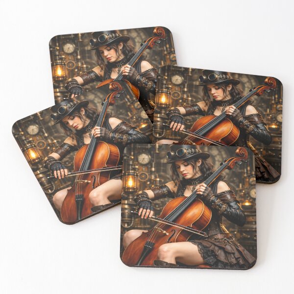 Item preview, Steampunk Female Cellist – Victorian Gothic Cello Music Fantasy Print designed and sold by Kaleidoscope Print.