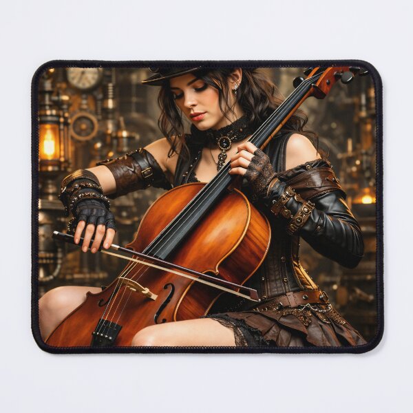 Item preview, Steampunk Female Cellist – Victorian Gothic Cello Music Fantasy Print designed and sold by Kaleidoscope Print.