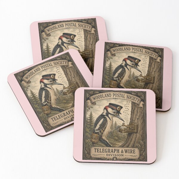 Item preview, Woodland Telegraph Woodpecker Vintage Poster designed and sold by Mosslume Studio.