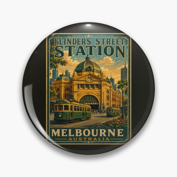 Item preview, Flinders Street Station Melbourne Australia Vintage Travel Poster | WPA Retro Railway Landmark designed and sold by Globalcitytees.