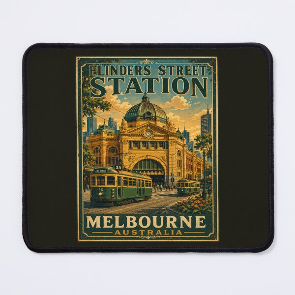 Item preview, Flinders Street Station Melbourne Australia Vintage Travel Poster | WPA Retro Railway Landmark designed and sold by Globalcitytees.