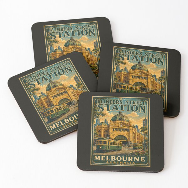 Item preview, Flinders Street Station Melbourne Australia Vintage Travel Poster | WPA Retro Railway Landmark designed and sold by Globalcitytees.