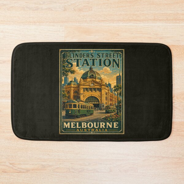 Item preview, Flinders Street Station Melbourne Australia Vintage Travel Poster | WPA Retro Railway Landmark designed and sold by Globalcitytees.