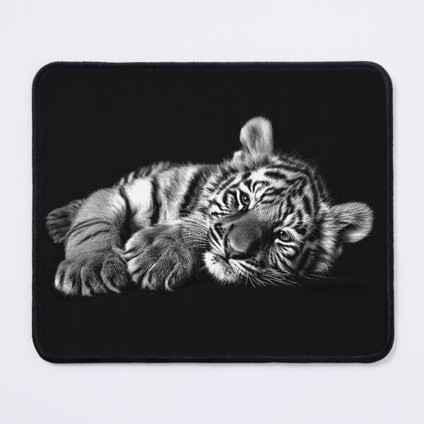 Item preview, Resting Tiger Cub Black and White Wildlife Portrait designed and sold by inkoutninja.