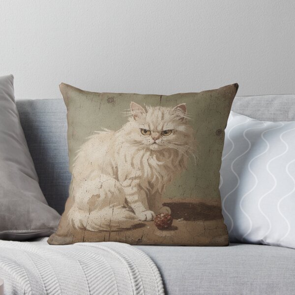 Item preview, Turkish Angora Guarding One Stolen Meatball Folk Art designed and sold by PictorialWhimsy.
