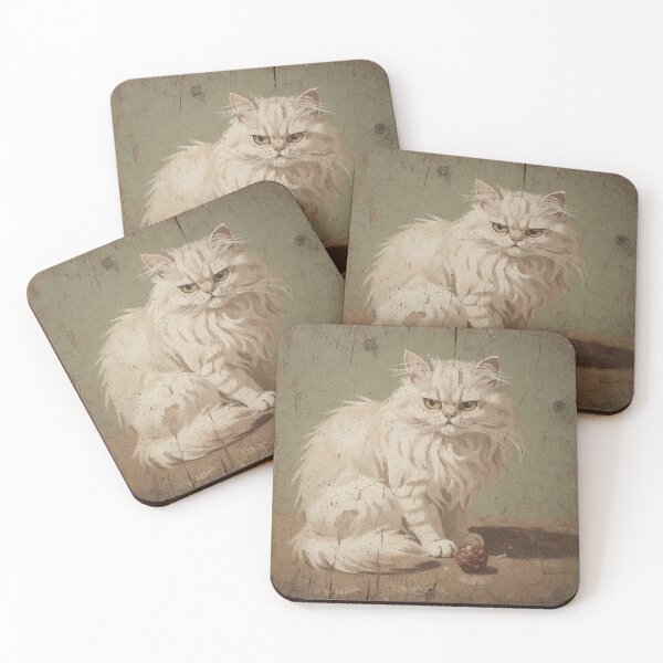 Item preview, Turkish Angora Guarding One Stolen Meatball Folk Art designed and sold by PictorialWhimsy.