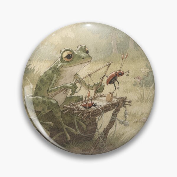 Item preview, Frog Puppeteer and the Reed Puppet Show Cottagecore Art designed and sold by PictorialWhimsy.