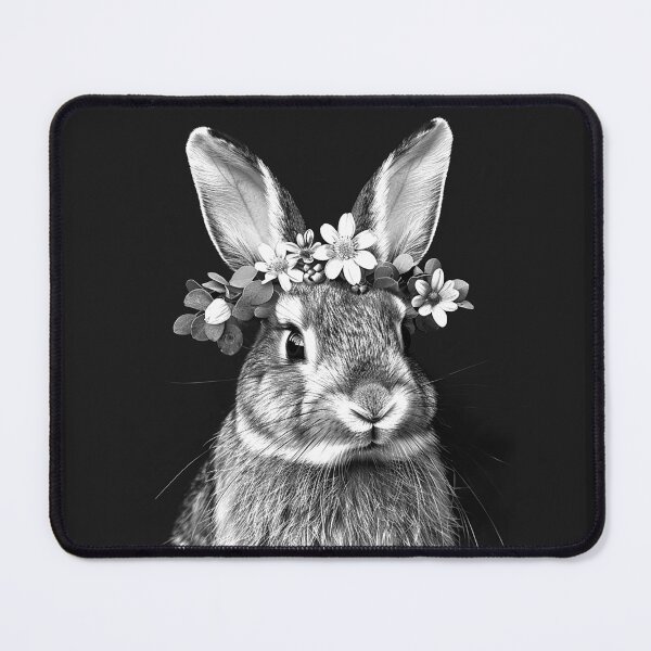 Item preview, Floral Bunny with Flower Crown Black and White Portrait designed and sold by inkoutninja.