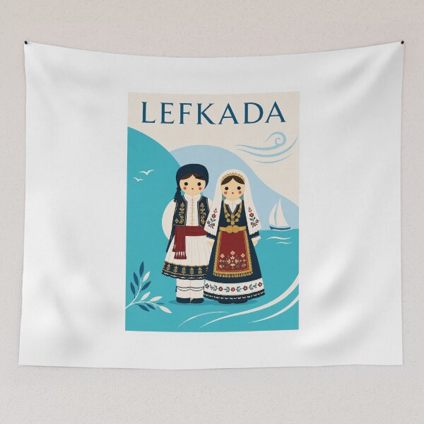 Item preview, Lefkada Traditional Costume Dolls Travel Poster designed and sold by Beyond Destinations.