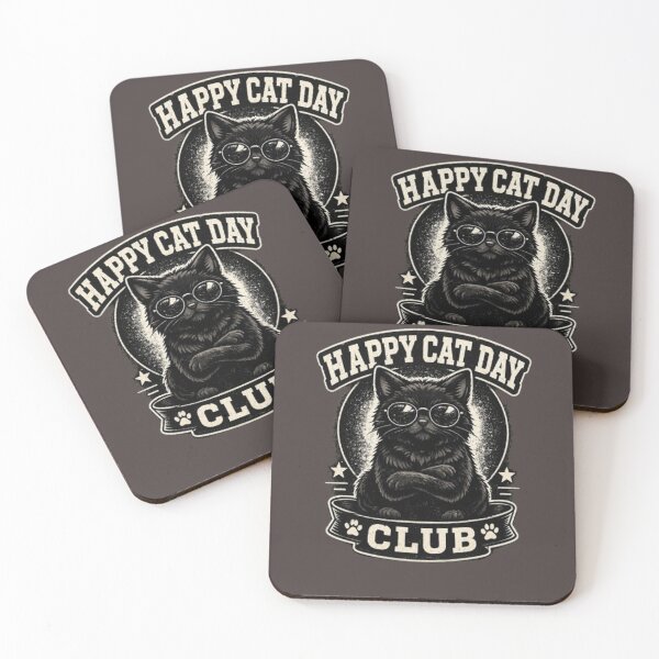 Item preview, Happy Cat Day Club Vintage Black Cat Retro T-Shirt Design designed and sold by GRYFFWEAR.