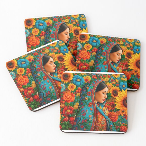 Item preview, Our Lady of Guadalupe Sunflower Floral Folk Art designed and sold by MythicMood.