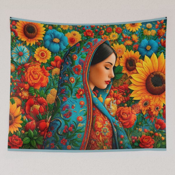 Item preview, Our Lady of Guadalupe Sunflower Floral Folk Art designed and sold by MythicMood.