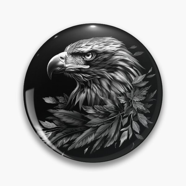 Item preview, Majestic Eagle with Botanical Leaves Monochrome Art designed and sold by inkoutninja.