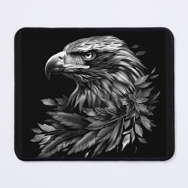 Item preview, Majestic Eagle with Botanical Leaves Monochrome Art designed and sold by inkoutninja.