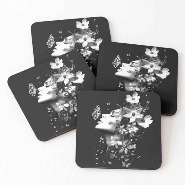 Item preview, Floral Butterfly Woman Surreal Monochrome Portrait designed and sold by inkoutninja.