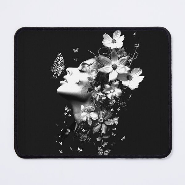 Item preview, Floral Butterfly Woman Surreal Monochrome Portrait designed and sold by inkoutninja.