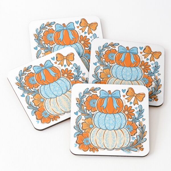 Item preview, Cute Stacked Pumpkins Blue Bow Floral Fall Autumn Harvest Graphic designed and sold by raedattia.