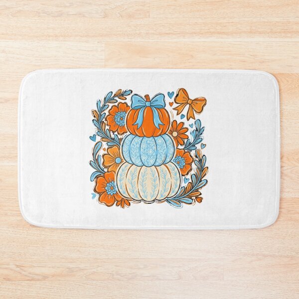 Item preview, Cute Stacked Pumpkins Blue Bow Floral Fall Autumn Harvest Graphic designed and sold by raedattia.