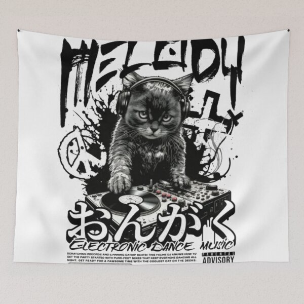 Item preview, DJ Cat Electronic Dance Music - Japanese Streetwear DJ Kitten Poster designed and sold by GenZFashion000.