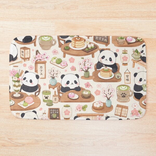 Item preview, Kawaii Panda Japanese Café Seamless Pattern | Matcha Latte & Pancakes Wrapping Paper Design designed and sold by kawaii animal store (in Japan).
