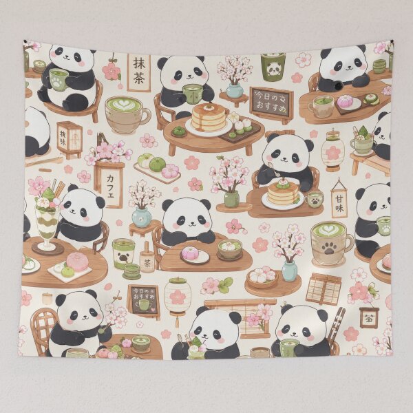 Item preview, Kawaii Panda Japanese Café Seamless Pattern | Matcha Latte & Pancakes Wrapping Paper Design designed and sold by kawaii animal store (in Japan).