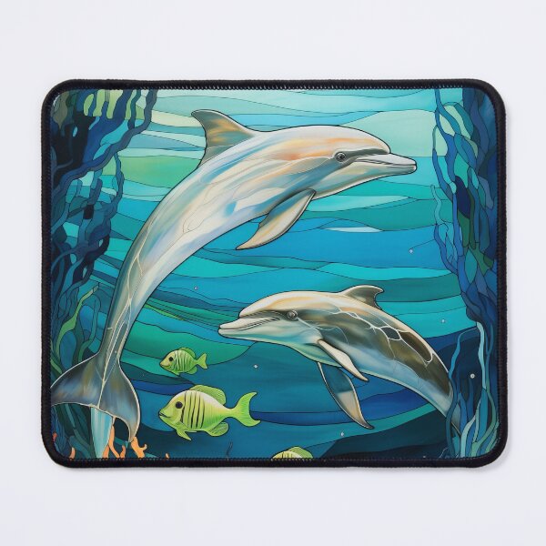 Item preview, Dolphins Stained Glass Ocean Reef Art  designed and sold by pinkal.
