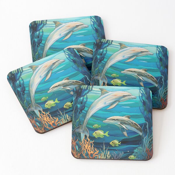 Item preview, Dolphins Stained Glass Ocean Reef Art  designed and sold by pinkal.