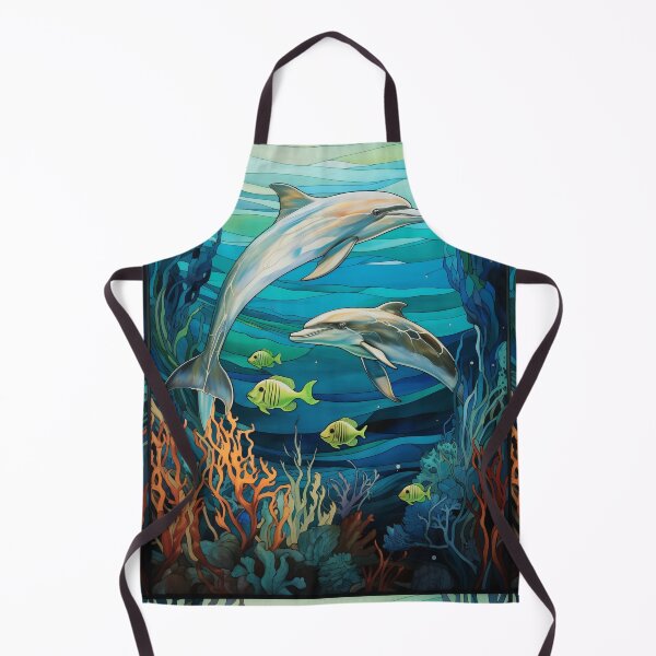 Item preview, Dolphins Stained Glass Ocean Reef Art designed and sold by pinkal.