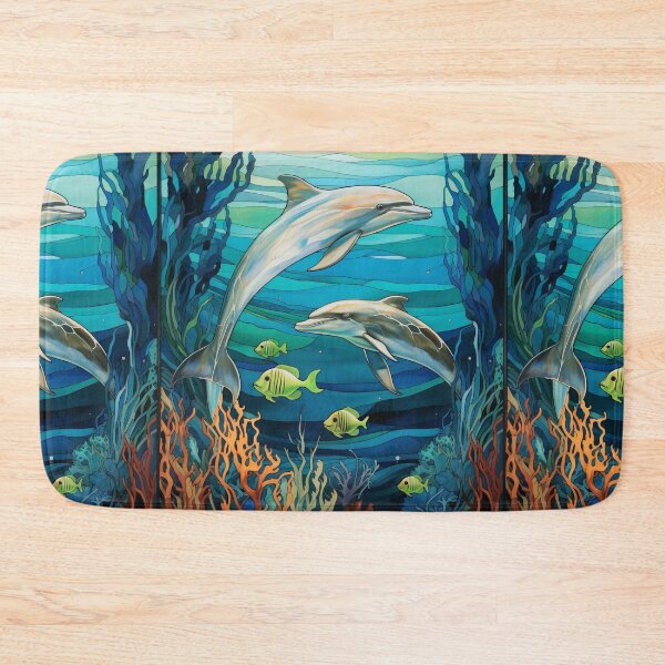 Item preview, Dolphins Stained Glass Ocean Reef Art  designed and sold by pinkal.