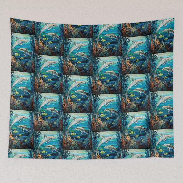 Item preview, Dolphins Stained Glass Ocean Reef Art  designed and sold by pinkal.